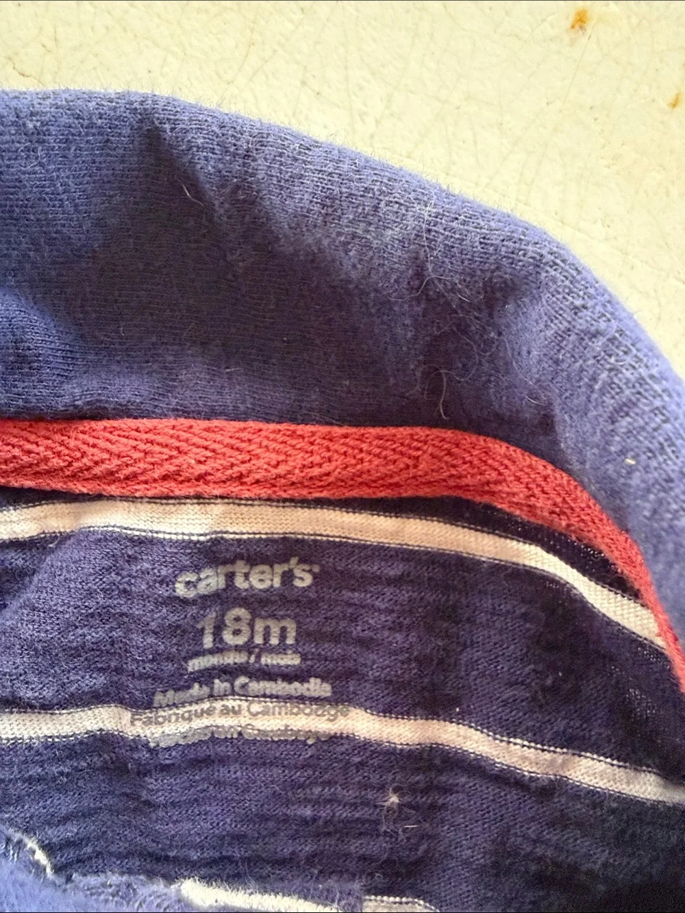 Carter’s Navy Stripe Polo Shirt with Red Logo